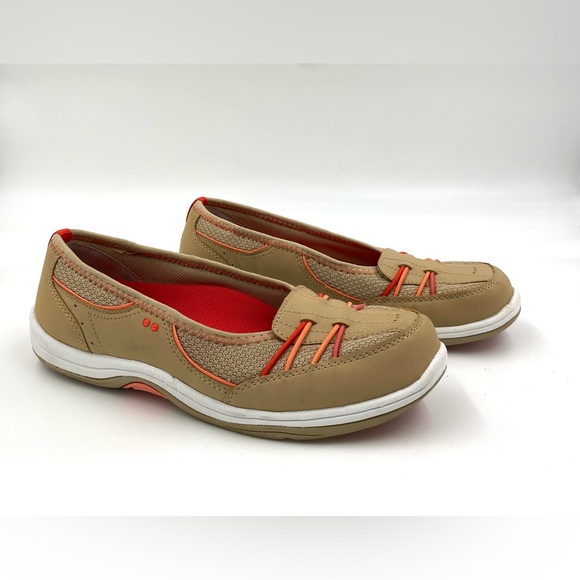 Ryka Tango Slip - On Leather Sneaker Walking Shoe Tan with Orange Accents 7.5w - Picture 2 of 9